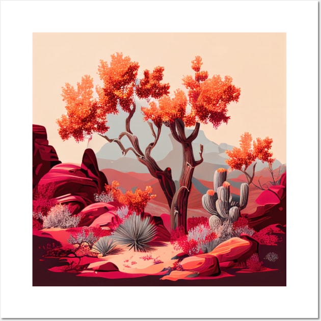 Red Cactus Desert Scenery Wall Art by The Art Mage